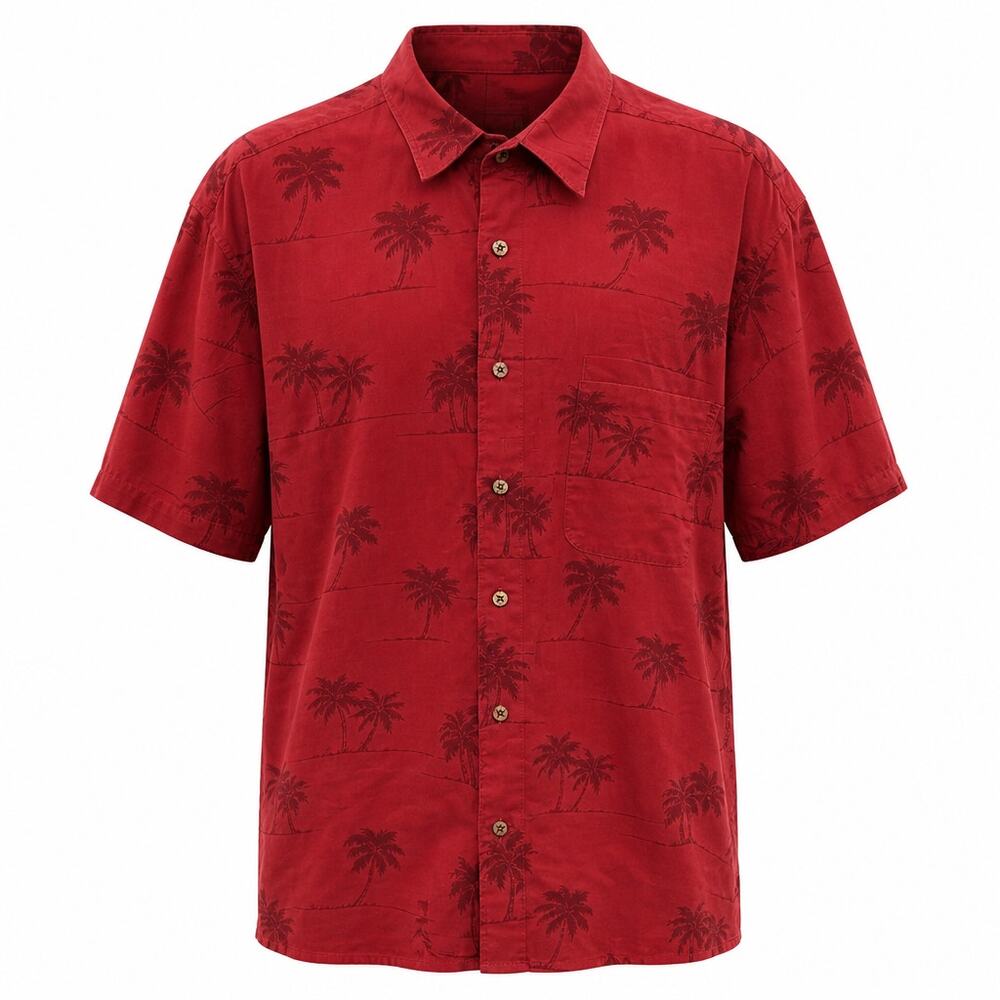 Reyn Spooner Vintage 90s Authentic Hawaiian Shirt XXL Maroon Palms Cotton